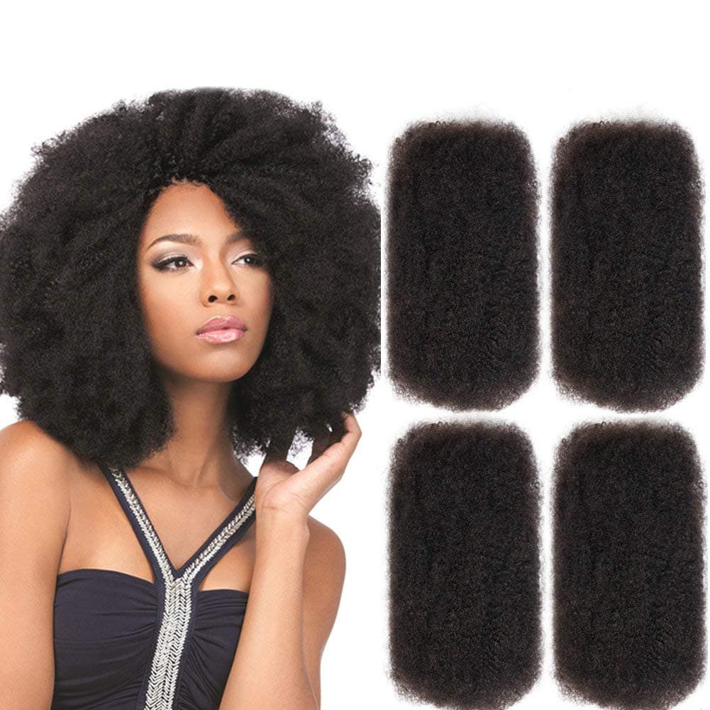 FASHION IDOL Afro Kinkys Bulk Human Hair for Dreadlock Extensions Loc Repair Braiding Twist Tight Afro Kinky Human Hair for Loc 4 Packs 200 Gram Natural Black 20 Inches 7 Oz