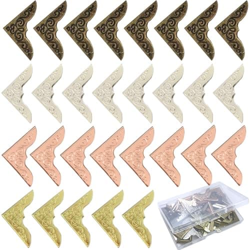 80PCS Book Corner Protectors MetalRetro Book Corner Protectors4 ColorsUsed for Corner Protectors Decoration of Scrapbook Photo Album Notebook Folder with Storage Box