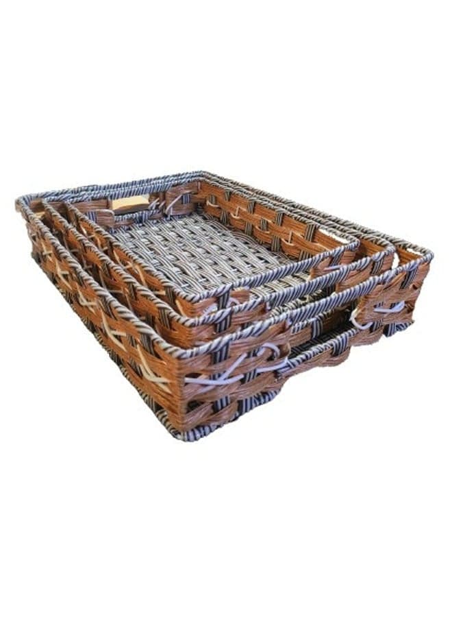 Set of 3 Multifunctional Rattan Tray food Container