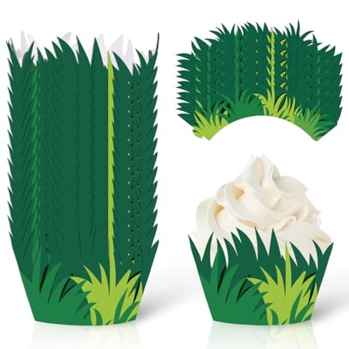 Whaline 36Pcs Green Grass Cupcake Wrappers Grass Cupcake Liners Decorative Cupcake Holders for Party Cake Dessert Decoration