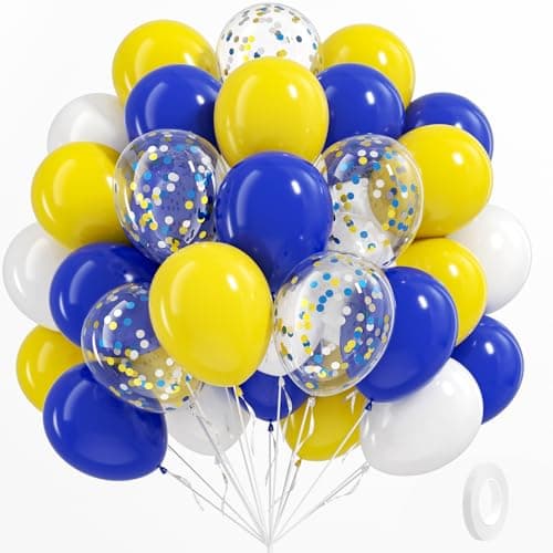 BAUANOOY Blue and Yellow Balloons 60pcs 12 Inch Royal Blue Yellow White Balloon with Confetti Balloons for Wedding Graduation Baby Shower Birthday Party Decorations