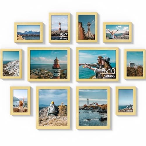 Vittanly 12 Pack Picture Frames Collage Wall Decor for Mounting or Tabletop Display, Gallery Wall Frame Set for Family, Multi Sizes Including 4pcs 8x10, 4pcs 5x7, 4pcs 4x6, Gold