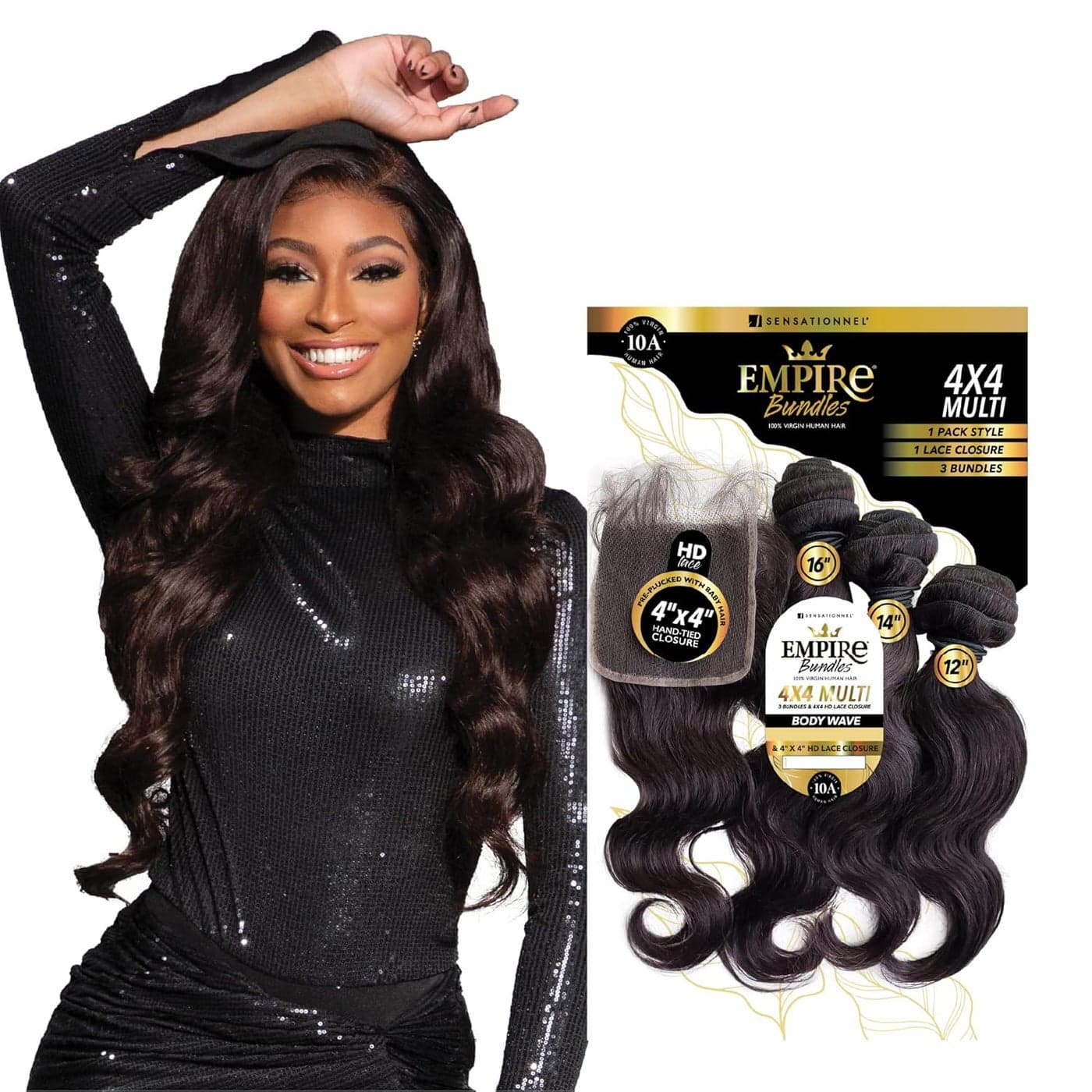 Sensationnel Empire bundles multi body wave with 4x4 closure 10a tangle shed free human hair for weaving and sew in styles 10 12 14 Inch NATURAL