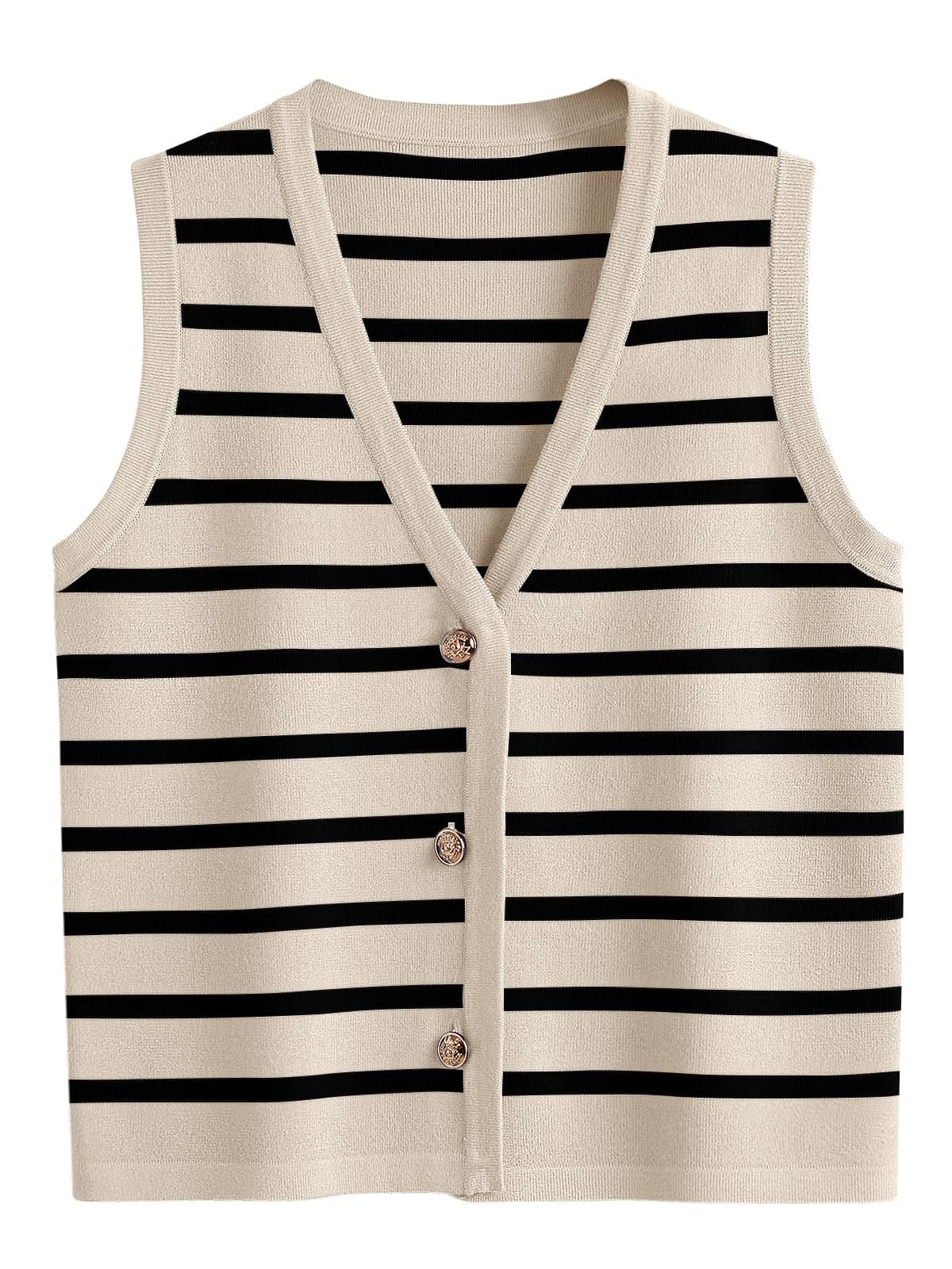 LILLUSORY Vest Tops for Women 2025 Fall Outfits Striped Sweaters Button Up Casual Shirts Blouses Jacket Fashion Clothes ApricotBlack M