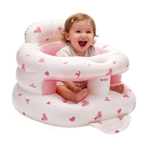 Inflatable Baby Seat for Babies 3-36 Months,Baby Floor Chair with Built in Air Pump,Infant Back Support Seat for Sitting & Learning to Sit (Pink Bunny)
