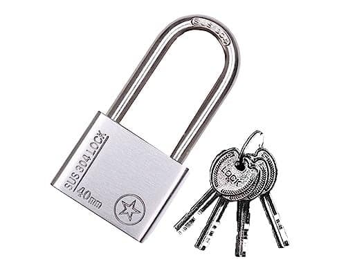 Stainless Steel 40mm Long Beam Padlock - Keyed Lock with 4 Keys, Suitable for Gym Locker, Toolboxes, Doors, Fence (Silver)