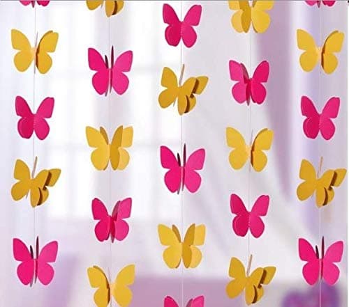 TOYXE 3D Butterfly Frills Garland Series Ladi for Parties & Events Decoration | Multicolor Hanging Paper Garland for Birthday, Baby Shower, Wall Decor – Pack of 4 | Butterfly Theme Party Decor