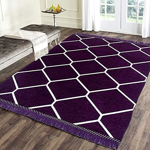 Sparrow World™ Premium Exclusive Chenille Living Room Carpet,Area Rug,Durries,BedCover II (Cross-Wine)