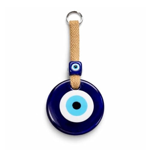 BLUE BEADS Feng Shui Vastu Blue Authentic Turkish Design Glass Evil Eye with Jute Hanging for Door/Nazar Suraksha Amulet Decoration Home/Office