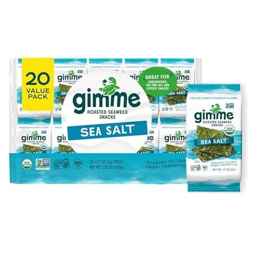 Gimme Seaweed Organic Premium Roasted Seaweed Snacks Sea Salt 20 Count Keto Vegan GlutenFree Great Source of Omega3s and Iodine Healthy OnTheGo Snack for Kids and Adults