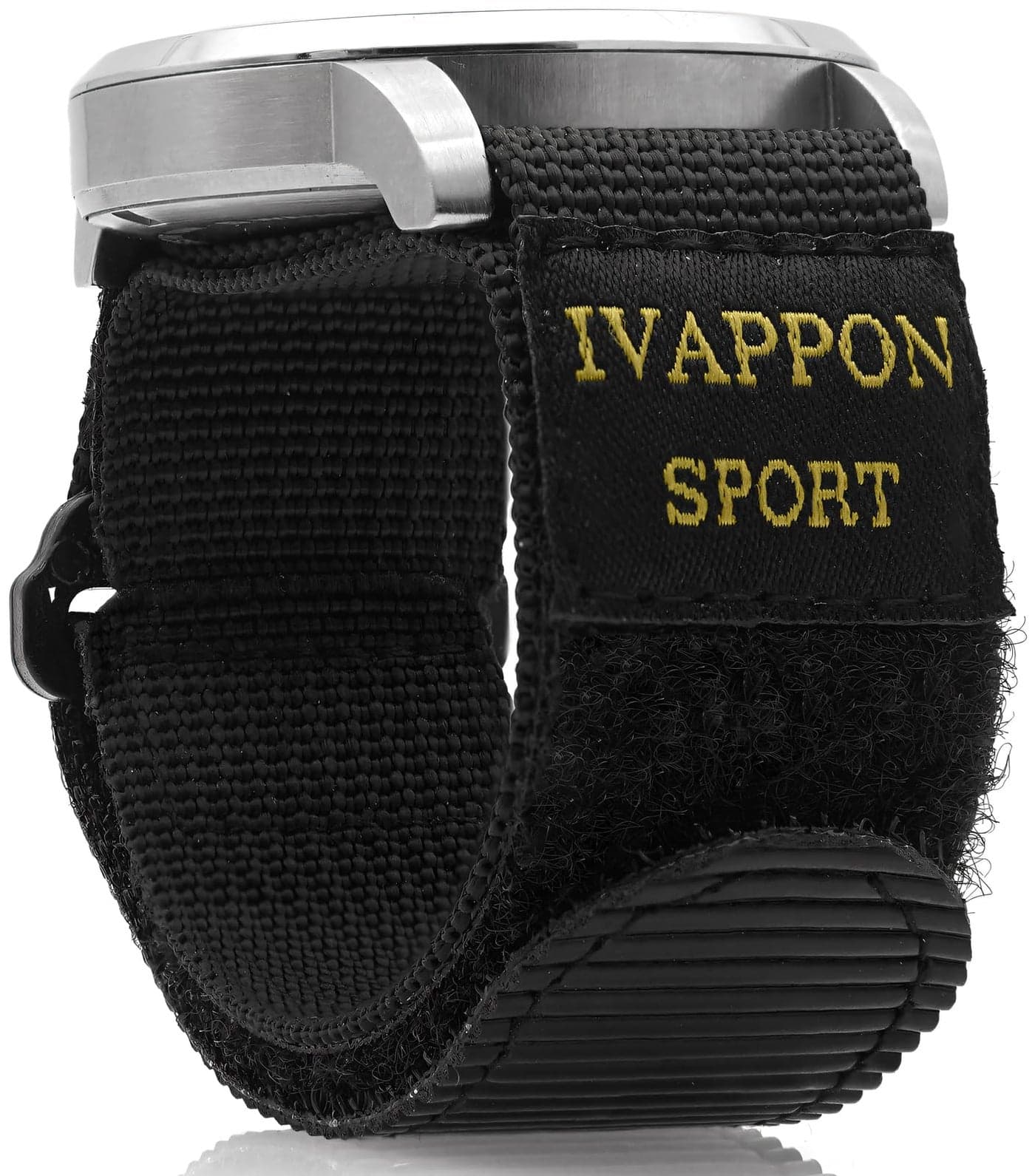 IVAPPON Sport Watch Band, Hook and Loop Nylon Strap, 18mm Width, Drop Prevention Design, Black & Black Plastic Buckle,Extended size