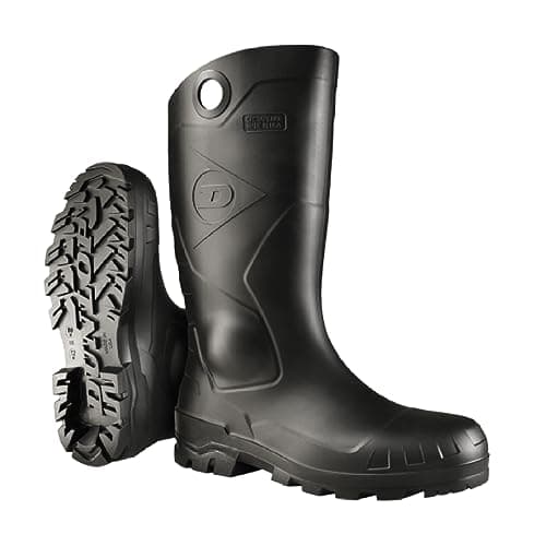 DUNLOP Protective Footwear, Chesapeake Steel Toe, 100% Waterproof, Lightweight, Industrial and Construction PVC Boots, Slip Resistant, 8677677.11, Size 11 US, Black