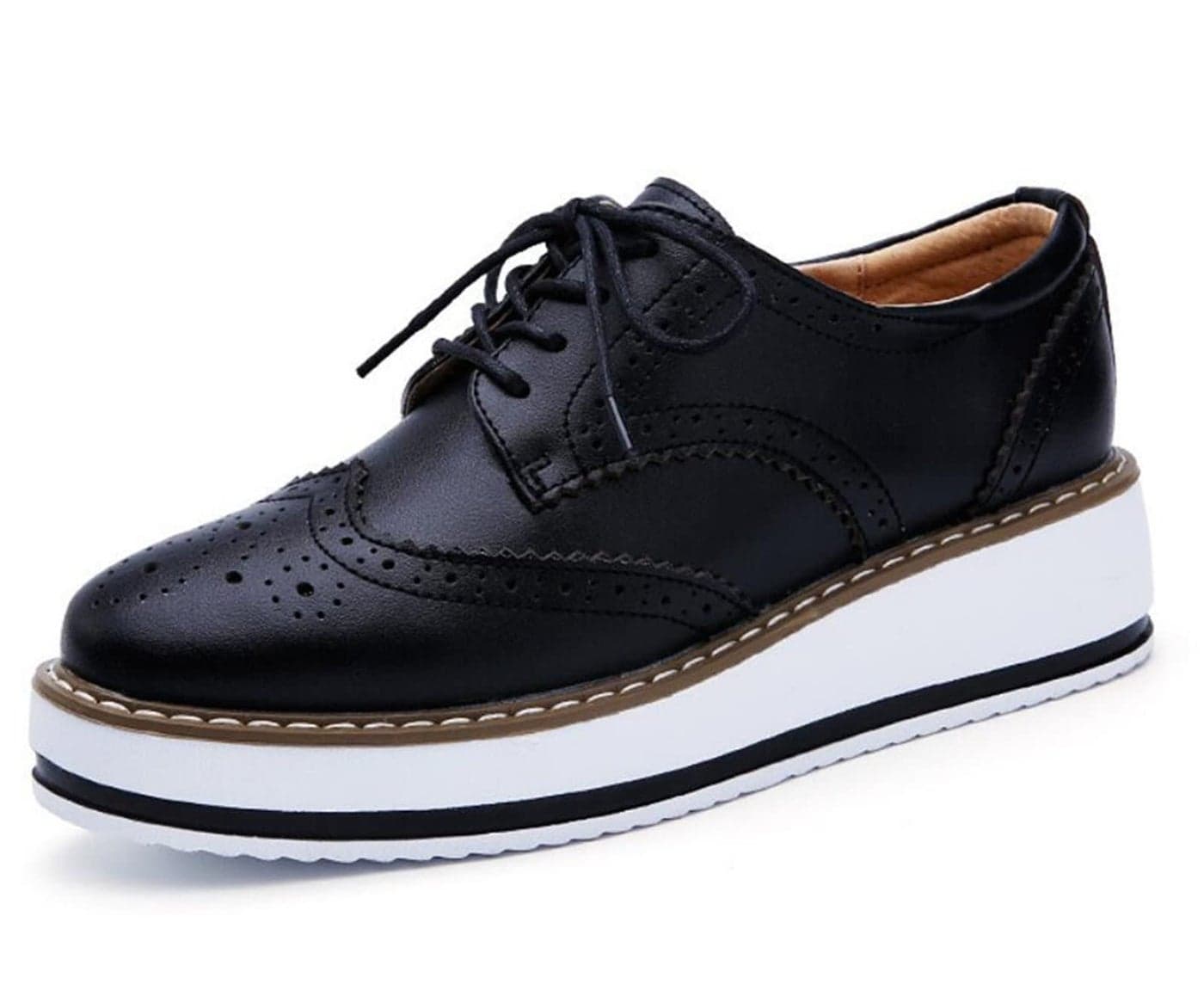 DADAWEN Womens Platform LaceUp Wingtips Square Toe Oxfords Shoe Black Leather US Size 75Asia Size 39245cm