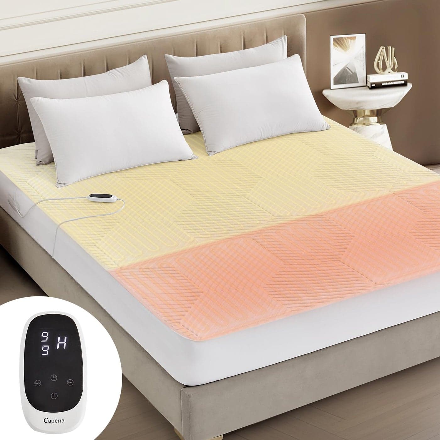 Caperia Twin XL Waterproof Heated Mattress Pad 9 Heat Settings Auto Off Machine Washable White 39 x 80 x 173 Deep Pocket MultiZone Smart Digital Control 5Year Warranty