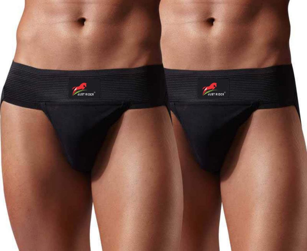 JUST RIDER Men's Synthetic Running Supporter (Black, Large) - Pack of 2