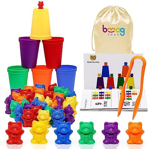 Bmag Counting Bears with Matching Sorting Cups Preschool Learning Toys Color Recognition and Math Learning Games STEM Educational Toy Gift for Kids Age 3 4 5 Year Old Boys Girls