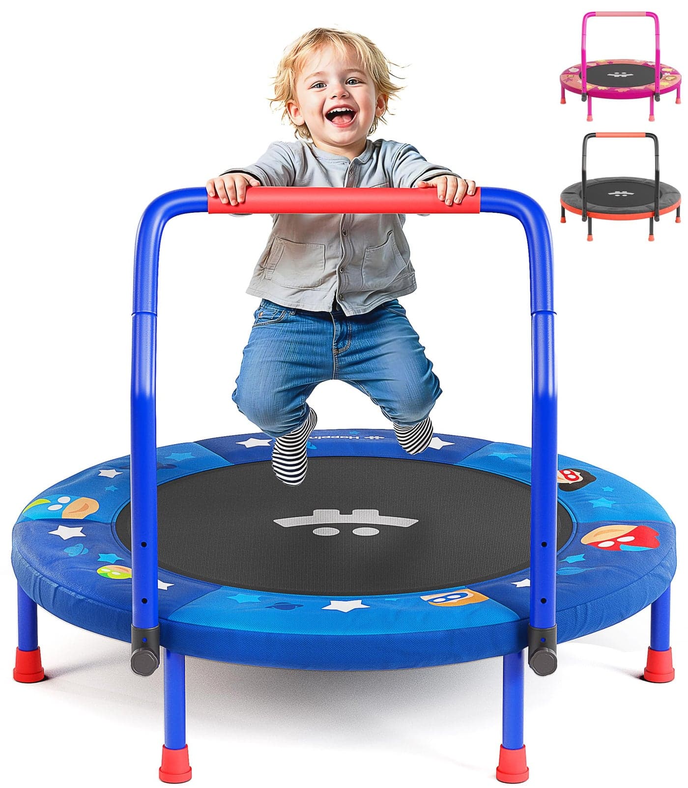Happin 36 Mini Foldable Toddler Trampoline for Kids with HeightAdjustable Handle NoiseFree Kids Trampoline Indoor with Super Safety Pad Durable Steel Frame IndoorOutdoor