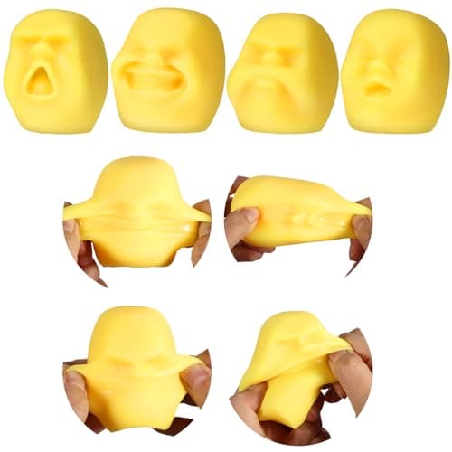 Poen 4 Pcs Human Face Stress Ball for Adults Funny Human Face Emotion Balls Fidget Sensory Toy Relief Toys Squeeze Ball Soft Stretchy Fidget Toys for RelieveYellow