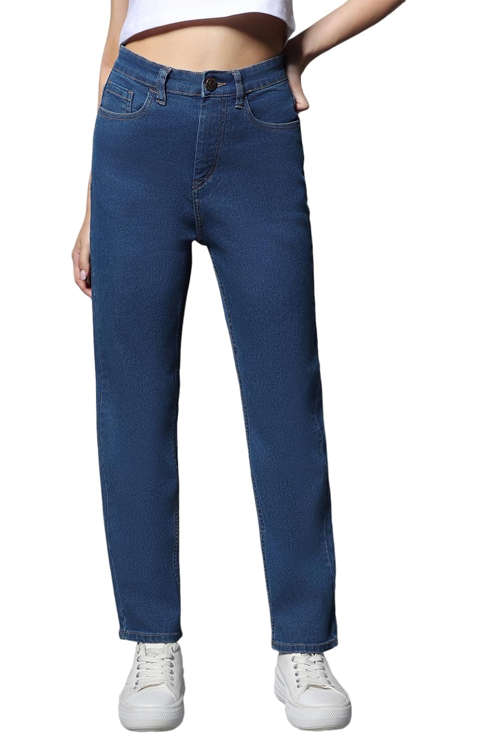 HIGH STAR Women's Straight Fit Stretchable Jeans (HSWJNW23101_IG3_Blue_36)