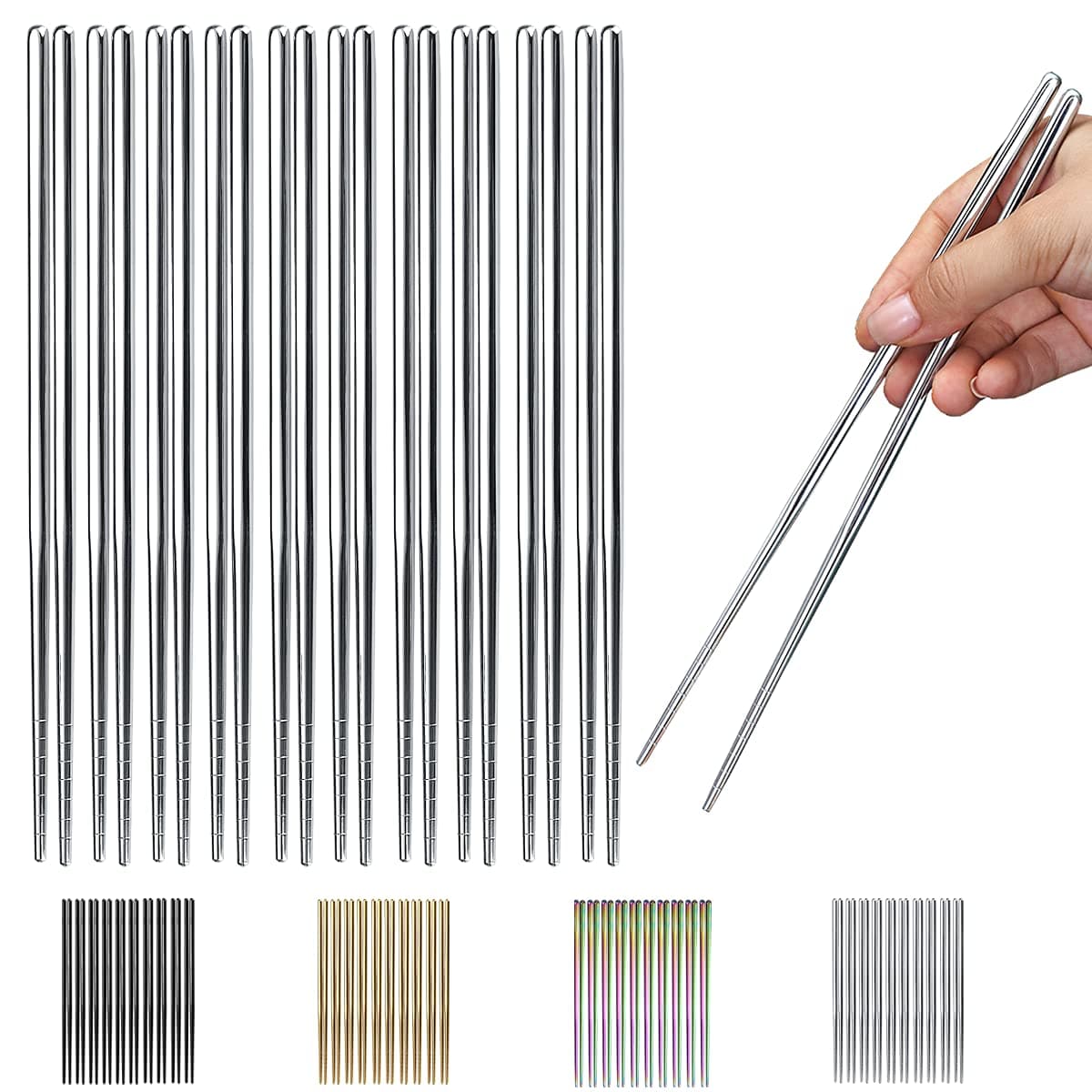 10 Pairs Reusable Chopsticks Stainless Steel Metal Chop Sticks Japanese Chinese Korean Chopstick Dishwasher Safe 89 Inch Silver Chop sticks