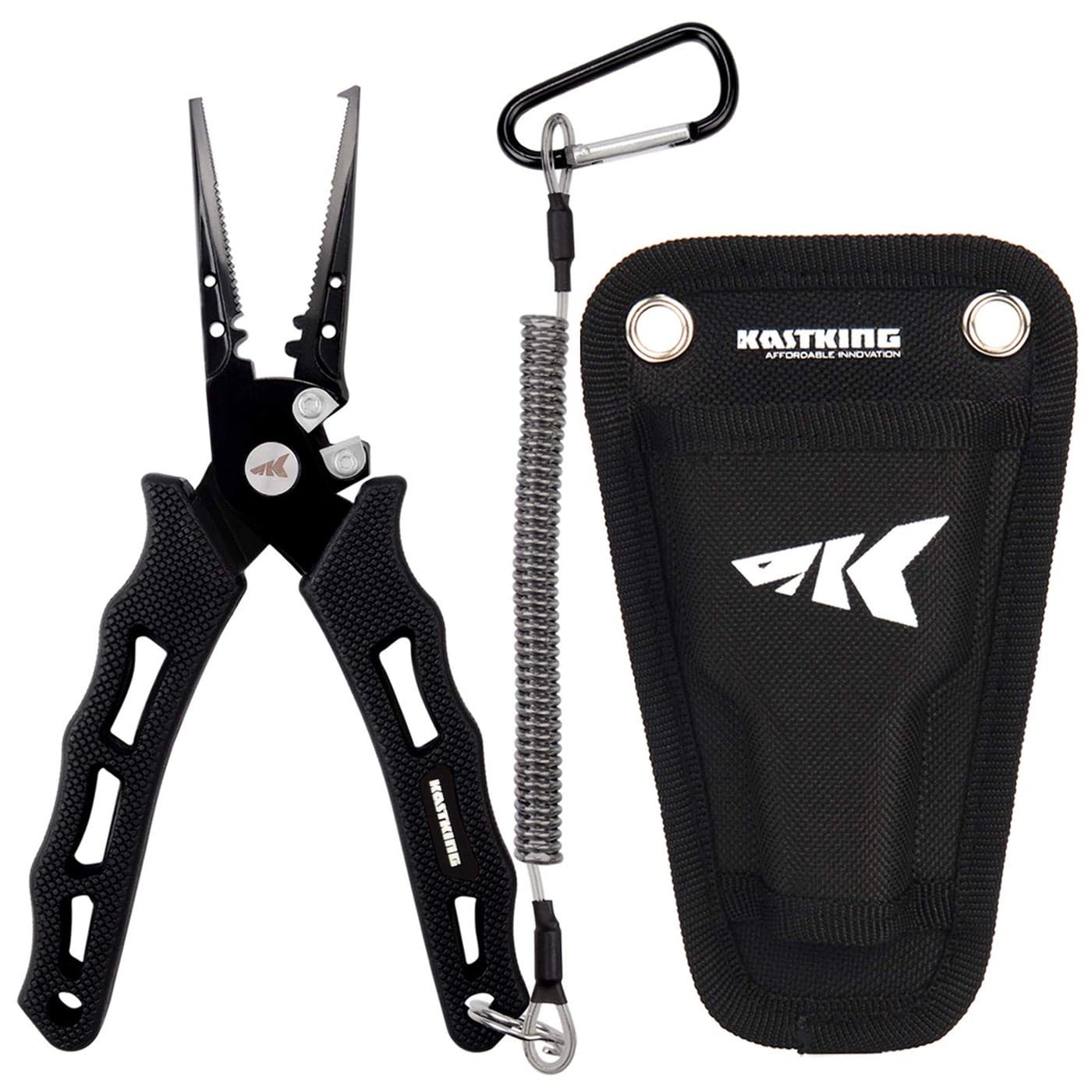 KastKing Cutthroat 7 inch Fishing Pliers, 420 Stainless Steel Fishing Tools, Saltwater Resistant Fishing Gear, Tungsten Carbide Cutters, 7'' Split Ring Nose, Black
