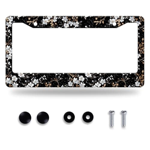 Beautiful Floral Pattern License Plate Frame Flowers License Plate Holder Stainless Steel Funny Car Accessoies Decoration for Men Women 123 x 63