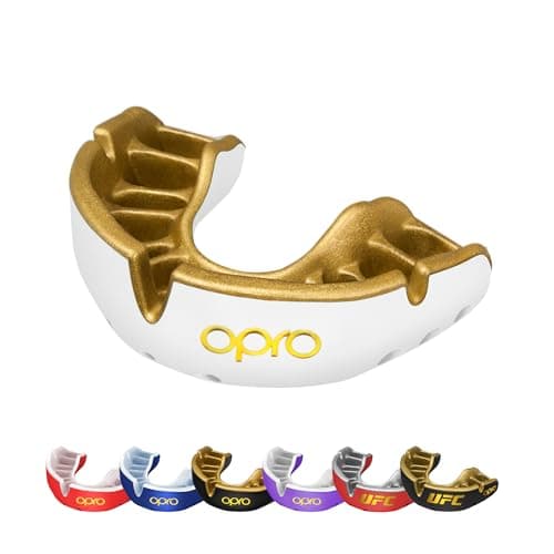 OPRO Gold Level Moldable Mouth Guard Premium Fit (White/Gold) Adult & Kids Boxing Mouthguard for MMA & Impact Sports, Easy Self-Fit Mouth Guard for Sports, Football & Hockey - Includes Case