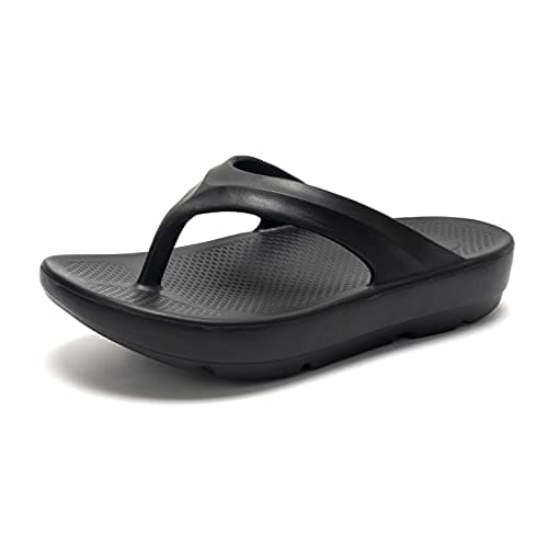 FUNKYMONKEY Flip Flops for Women Arch Support Comfort Thongs Sandals (8 M US, BLACK A)