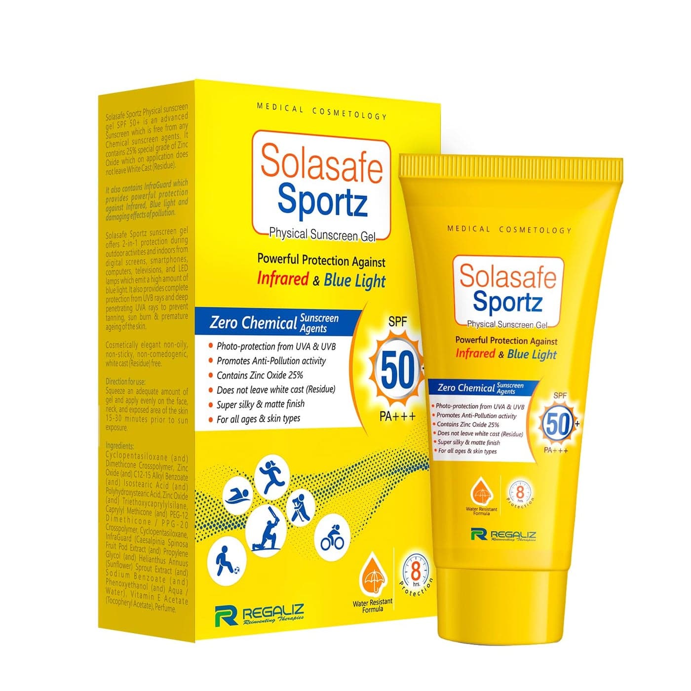Regaliz Sunscreen For All Skin Type Sportz Physical Zero Chemical Sunscreen For Skin Type Gel Advanced Spf 50 Protection Against Uv Blue Light And Pollution