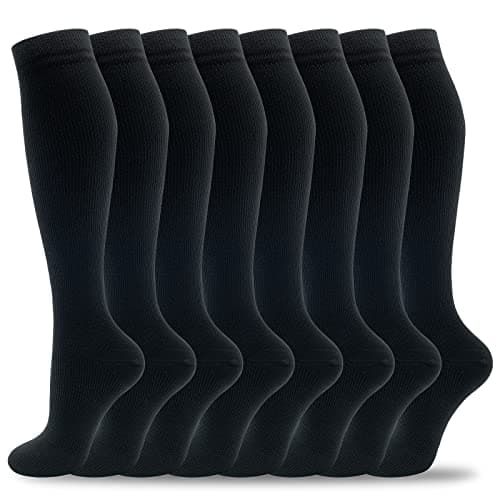 fenglaoda 8 Pairs Compression Socks for Men & Women 20-30 mmHg Knee High Nurse Pregnant Running Medical and Travel Athletic(L/XL,Black,)