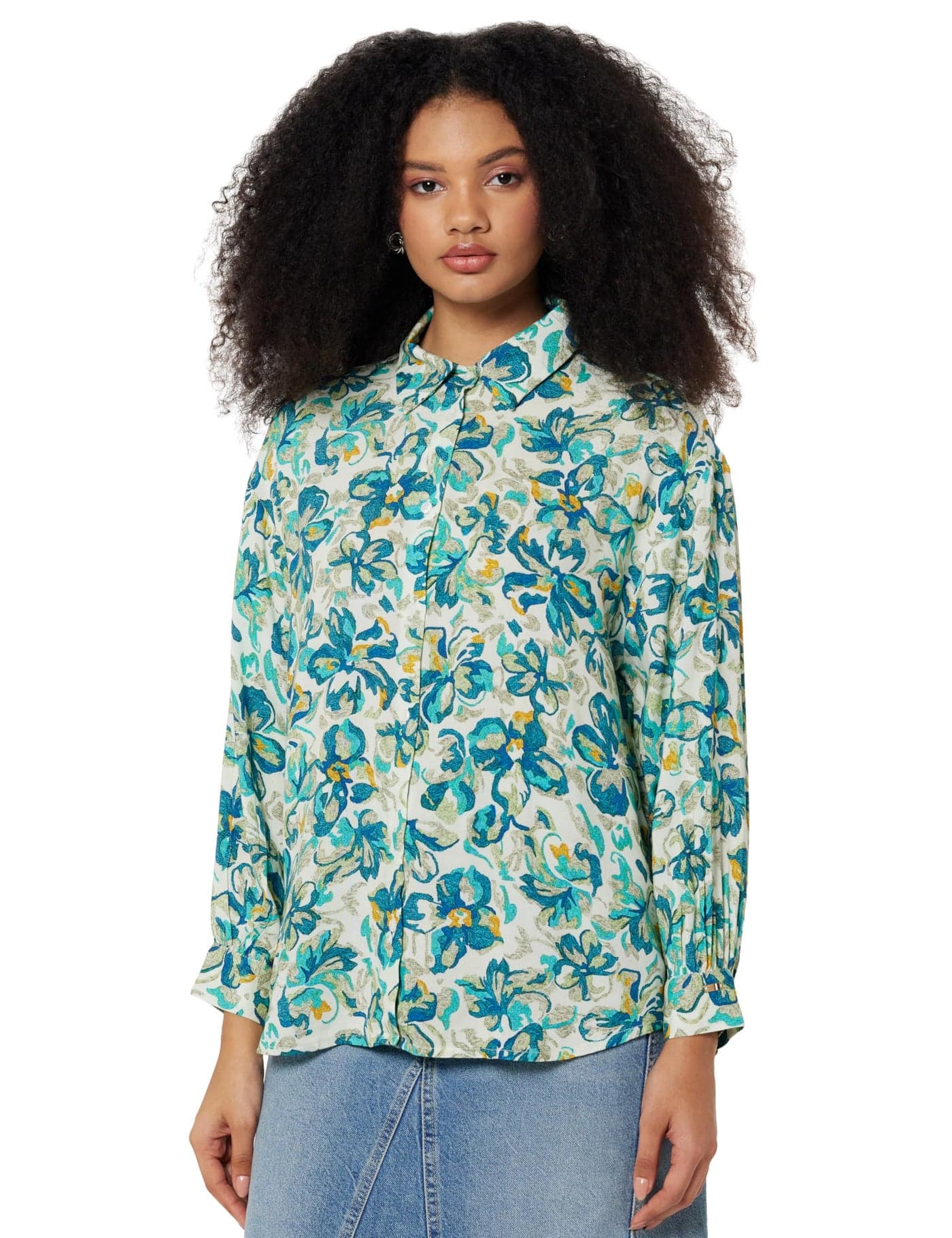 U.S. POLO ASSN. Women's Floral Viscose Shirt (UWSS24SH122_Blue_M)