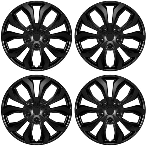 AutoBeeDen 4-Pack Universal Hubcaps Replacement R17 17 inch, Steel Wheel Rim Cover for Most Cars Trucks Sedans SUV, 17" 17 in Wheel Covers Hub Caps (Bright Black Color)