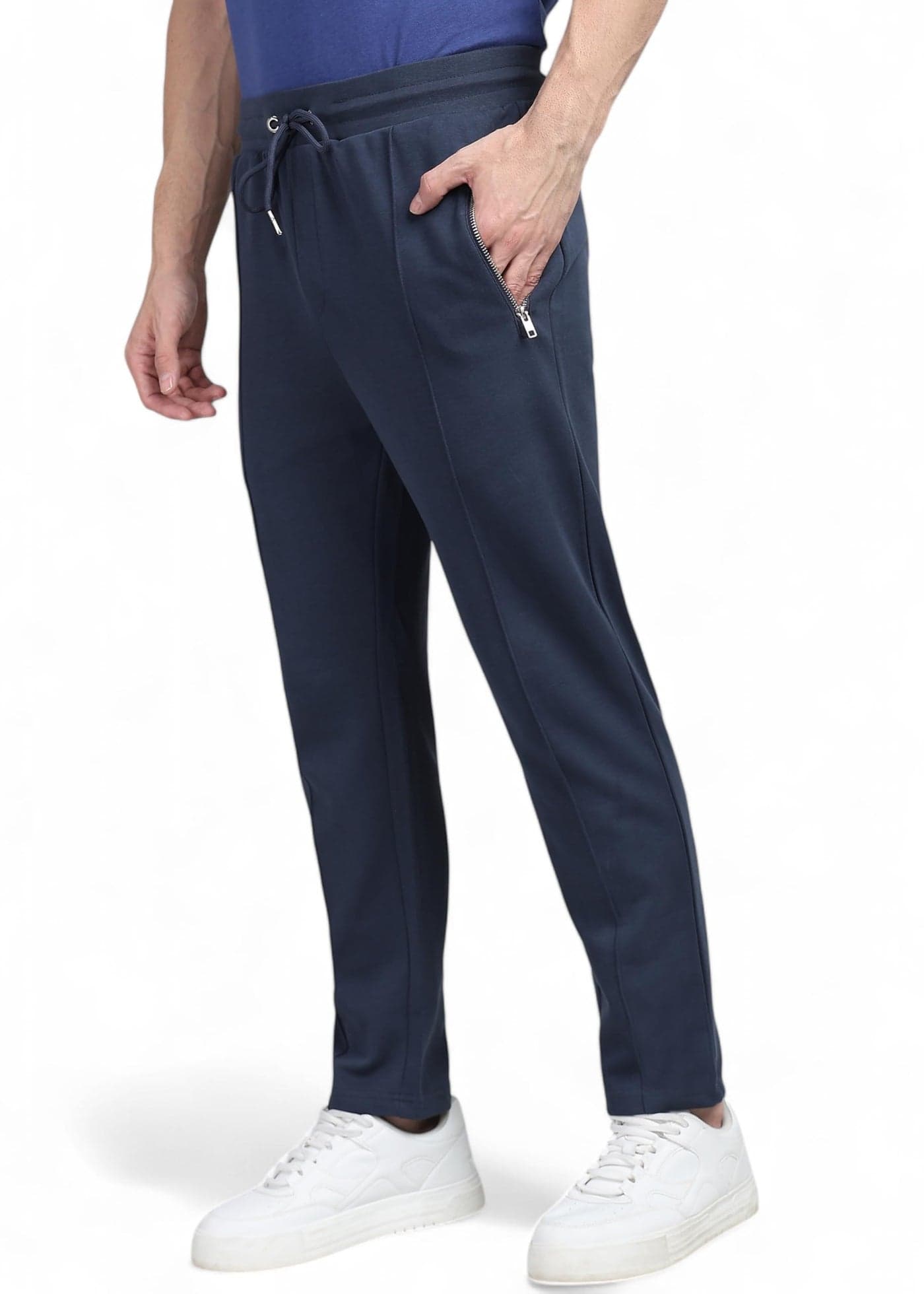 Alan Jones Clothing Men Mid Rise Pintuck Striped Regular Fit Track Pants (Ink_M)
