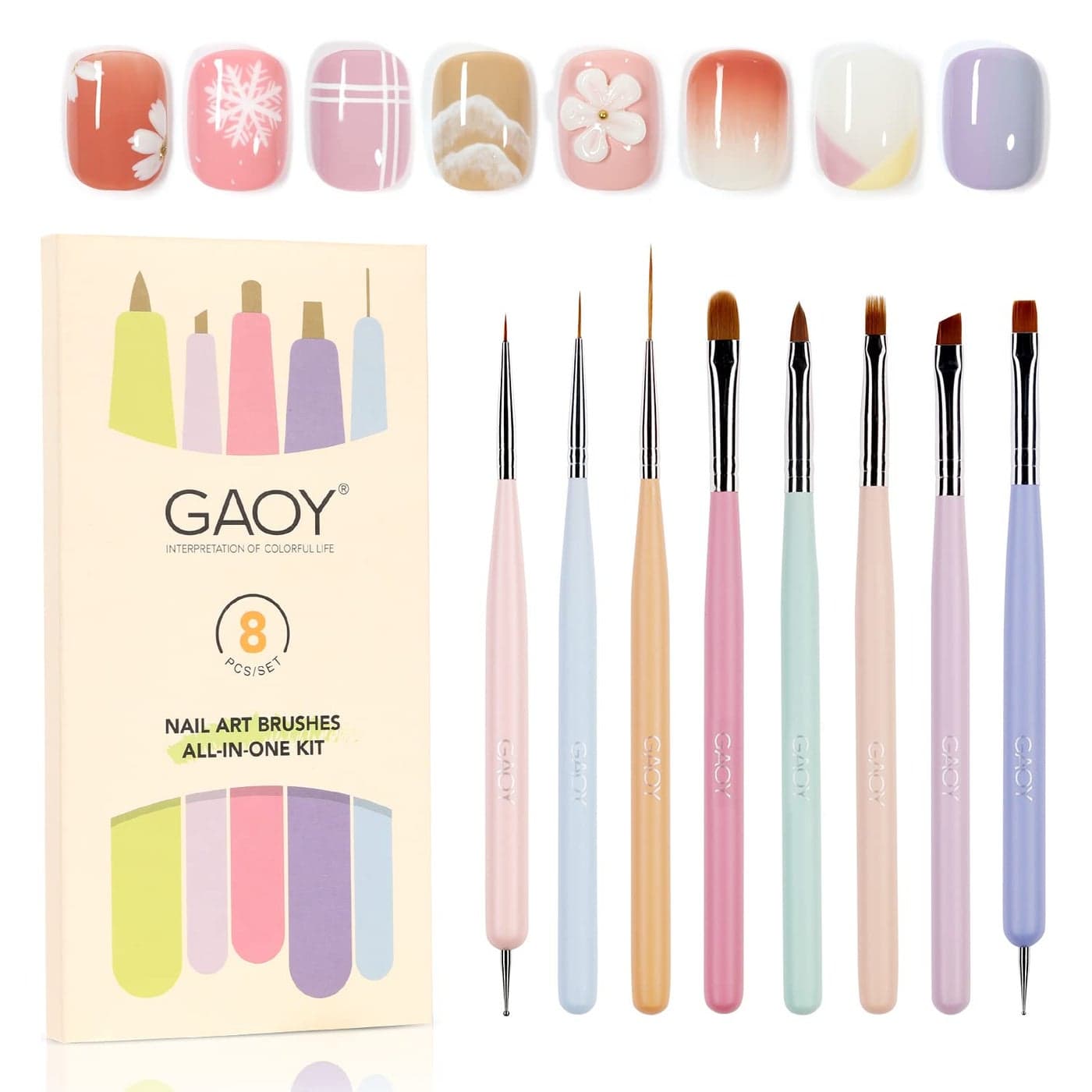 GAOY 8 Pcs Nail Brushes for Nail Art Nail Design Tools for Nail Detail Painting French Liner and Dotting Pens for Nail DIY