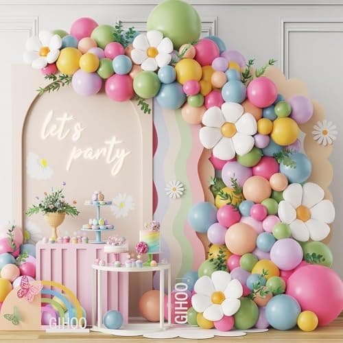 Daisy Flower Balloon Arch Kit 137PCS Pink and Green Yellow WildFlower Balloons for Wild Flower Baby in Bloom Baby Shower Spring Daisy Theme Birthday 2025 Graduation Party Decorations