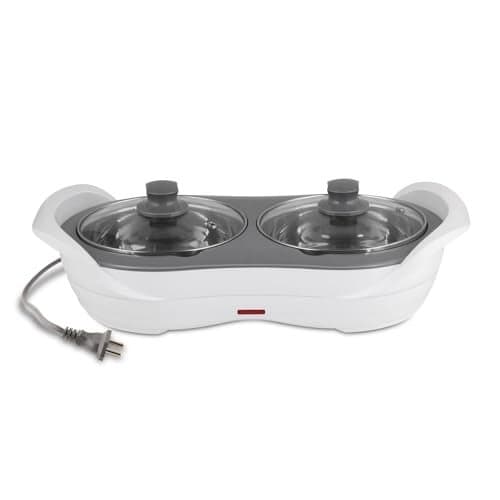 Jaypee Plus 1150 ml +1150 ml Stainless Steel Electric Casserole Set | Shockproof, Rustproof | 2 in 1 Electric Bowl for Food Warmer & Buffet Server - (White)