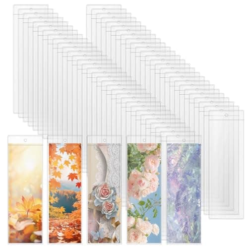 SBYURE 100 PCS Clear Bookmark Sleeves, 7.5 x 2.5 Inch Blank Bookmark Holder Large Clear Photo Booth Sleeves with Hole Book Marker Cover Holder for Wedding Valentine’s Party Favor Decoration