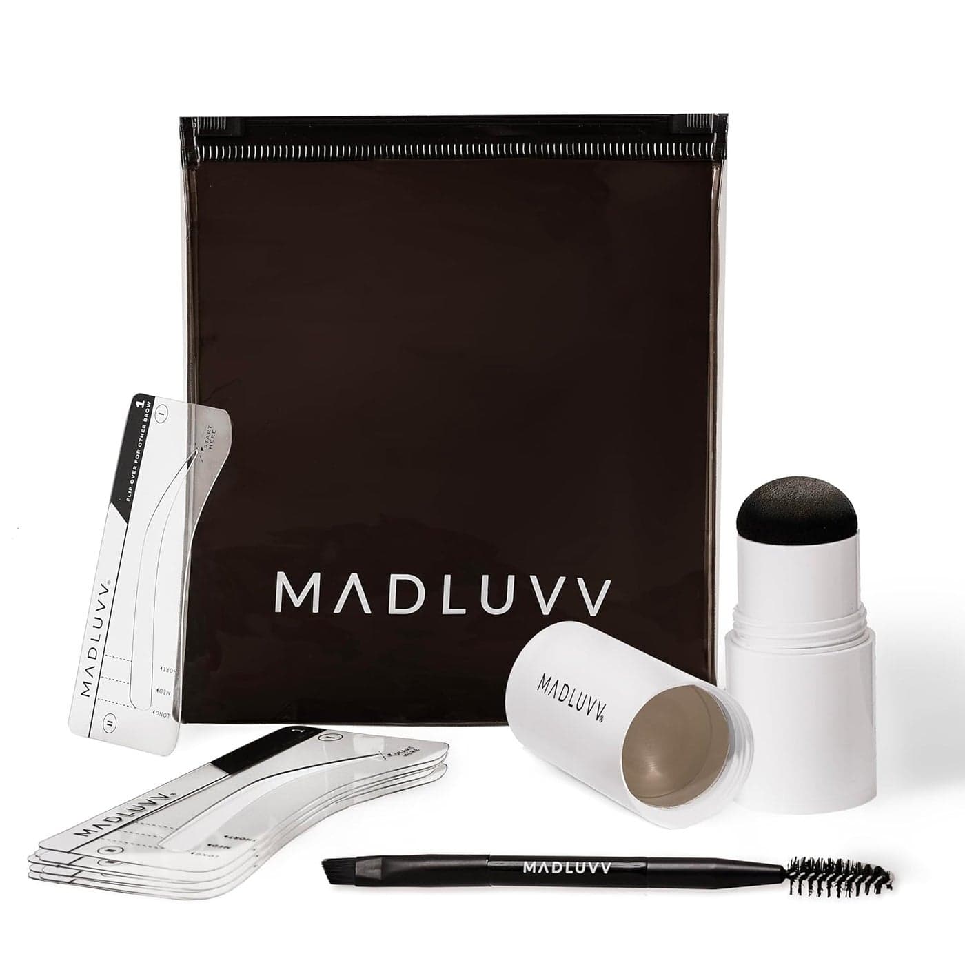 MADLUVV Eyebrow Stencil Kit EasytoUse Natural Look 9 Popular Shapes Used by Professionals Includes Stamp Stencils Spoolie and Travel Bag Taupe