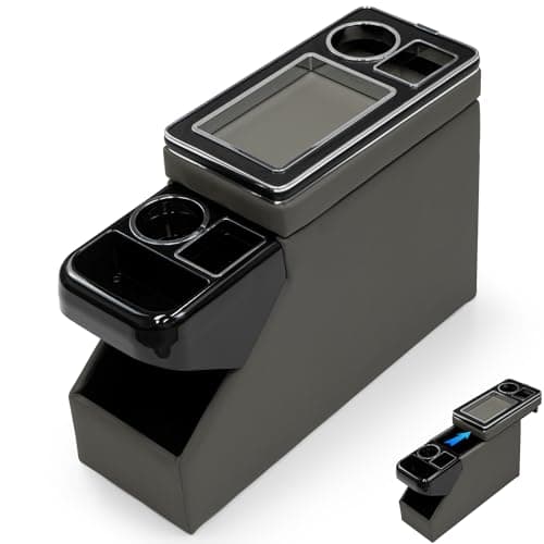 QKVCX Center Console Between Seat Organizer for Minivans, SUVs, with Key Holder & Cup Holders,Phone Storage for Minivan &SUVs, Middle Van Floor Console Organizer Storage Box- Gray
