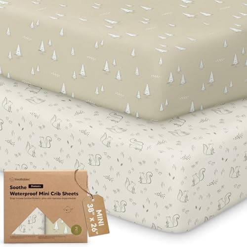 2 Pack and Play Sheets, Waterproof Mini Crib Sheets Fitted - 38x26 Organic Cotton Pack N Play Sheets for Graco Pack and Play Mattress, Playard Baby Crib Sheets,Neutral for Boy,Girl,Toddler(Pine Grove)