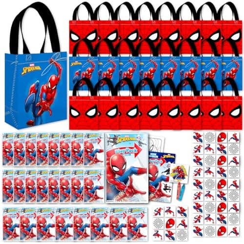 Spiderman Party Favors Bundle 24 Guest Set of Party Bags Mini Coloring Activity Books Stickers Tattoos Spidey Birthday Supplies for Kids