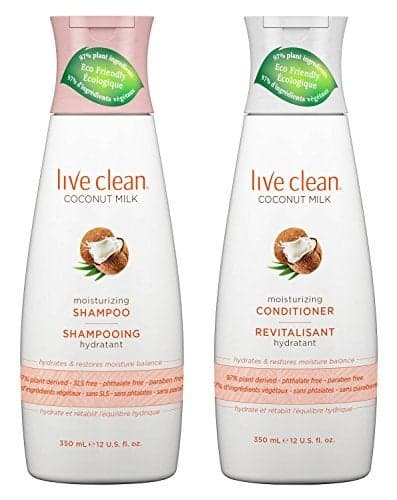 Live Clean Coconut Milk Moisturizing Shampoo and Conditioner 12 oz each with Certified Organic Coconut Extract and Oil Petrolatumfree Phthalatefree and Parabenfree