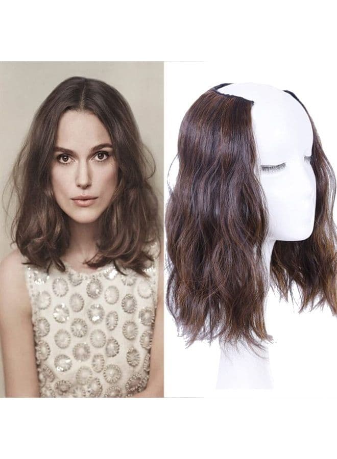 Medium Length 12" Wavy U-Shape Part Half Wig One Piece Clip in Hair Extension Dark Brown