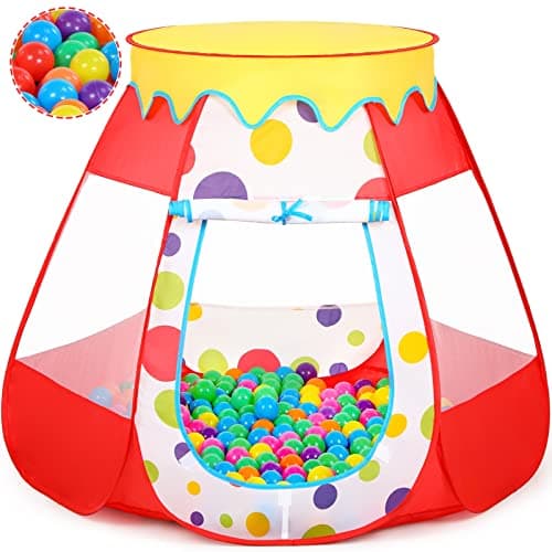 Wilhunter Baby Ball Pit for Toddler with 50 Balls Kids Pop Up Play Tent for Girls Princess Toys for Children Indoor Outdoor Playhouse with Carry Bag Red 7 Bright Colors 109x90cm50 Balls