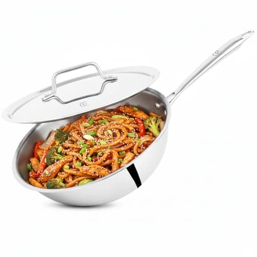 Omichef Triply Stainless Steel Wok with Lid | 20 cm (1.9 L, 1.20 kg) | Induction Friendly | ISI Certified, 100% Pure & Toxin-Free, No Chemical Coating | 5 Year Warranty