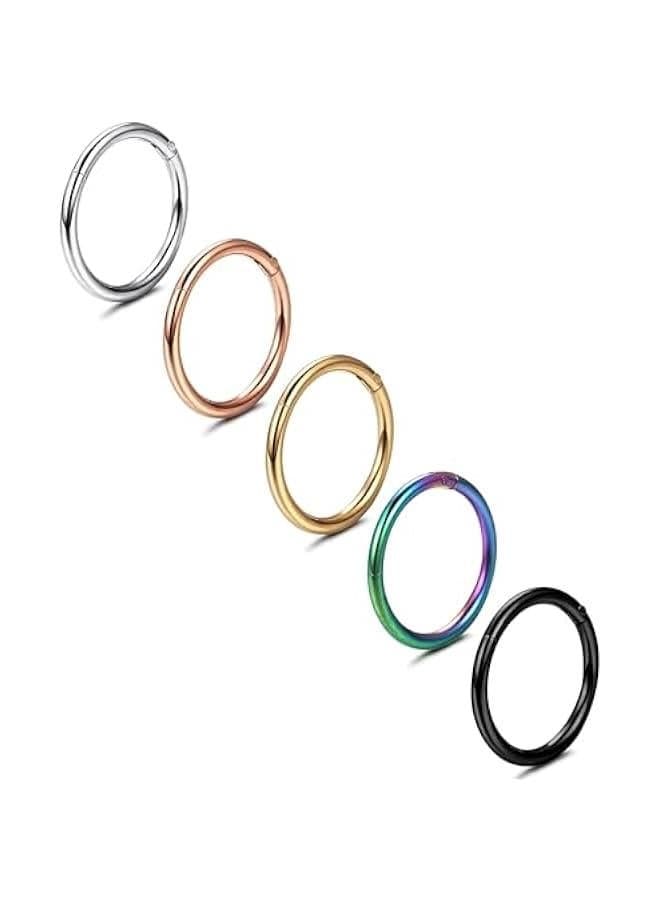 5Pcs 316L Surgical Steel Septum Rings Nose Rings Hoop 16G 18G 20G Hinged Clicker Hoop Nose Rings for Women Men Cartilage Hoop Earring Lip Helix Rook Tragus Conch Septum Nose Piercing Jewelry
