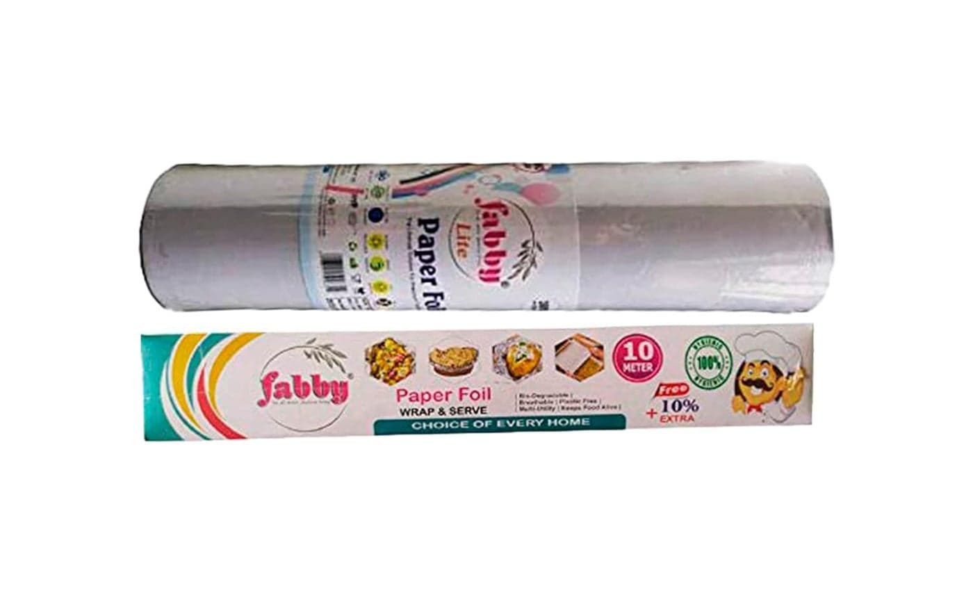 Fabby PAPER FOIL Ready to use Perfect Cut Size Breathable Plastic Free Wrap Roti Parantha Sandwich Rolls Burgers Perfect for Packing Food Paper 1 KG with 10 Meter
