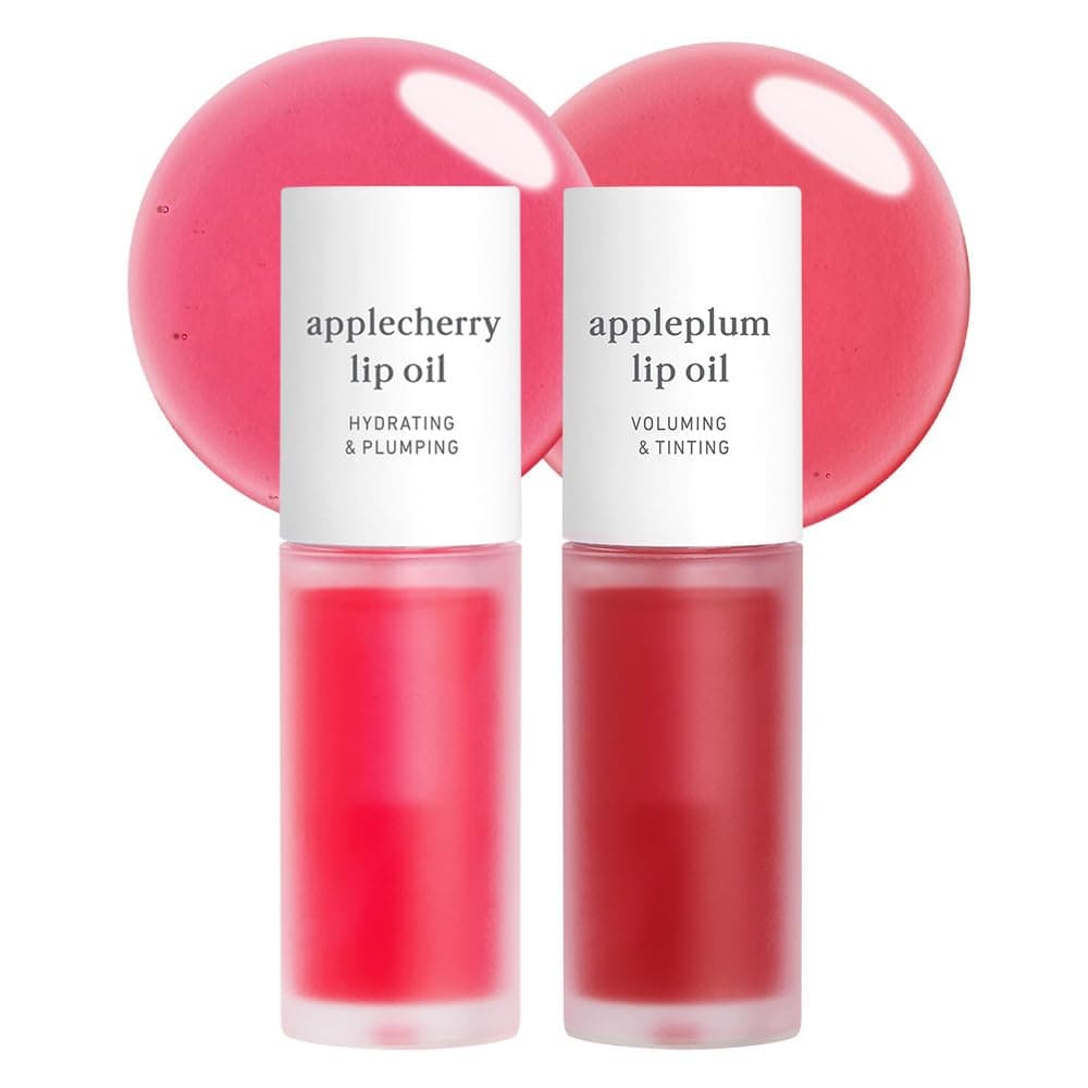 NOONI Korean Hydrating Lip Oil Set Applecherry Appleplum LongLasting Moisturizing Plumping Revitalizing for Dry Lips Waterproof No Peel Off 012 FL Oz x 2ea