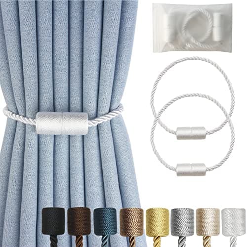 Hangtty Magnetic Curtain Tiebacks 2 Pack White Rope Tieback Curtains Holders for Drapes Modern Tie Backs Decorative Window Treatment Holdbacks