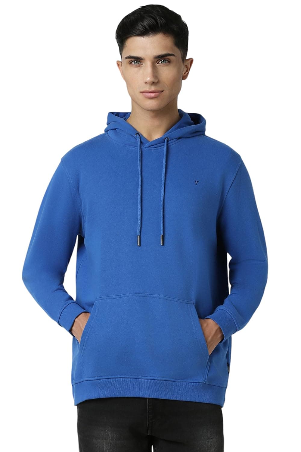 Van Heusen Men Blue Solid Hooded Neck Sweatshirt